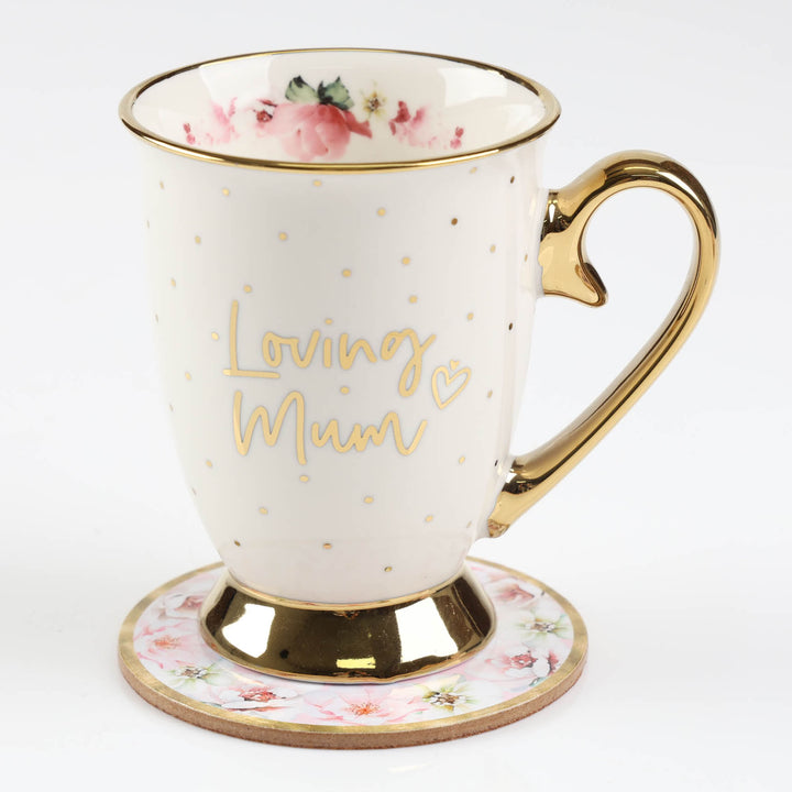 Loving Mum - Inside and Out Pink Floral Footed Mug Set