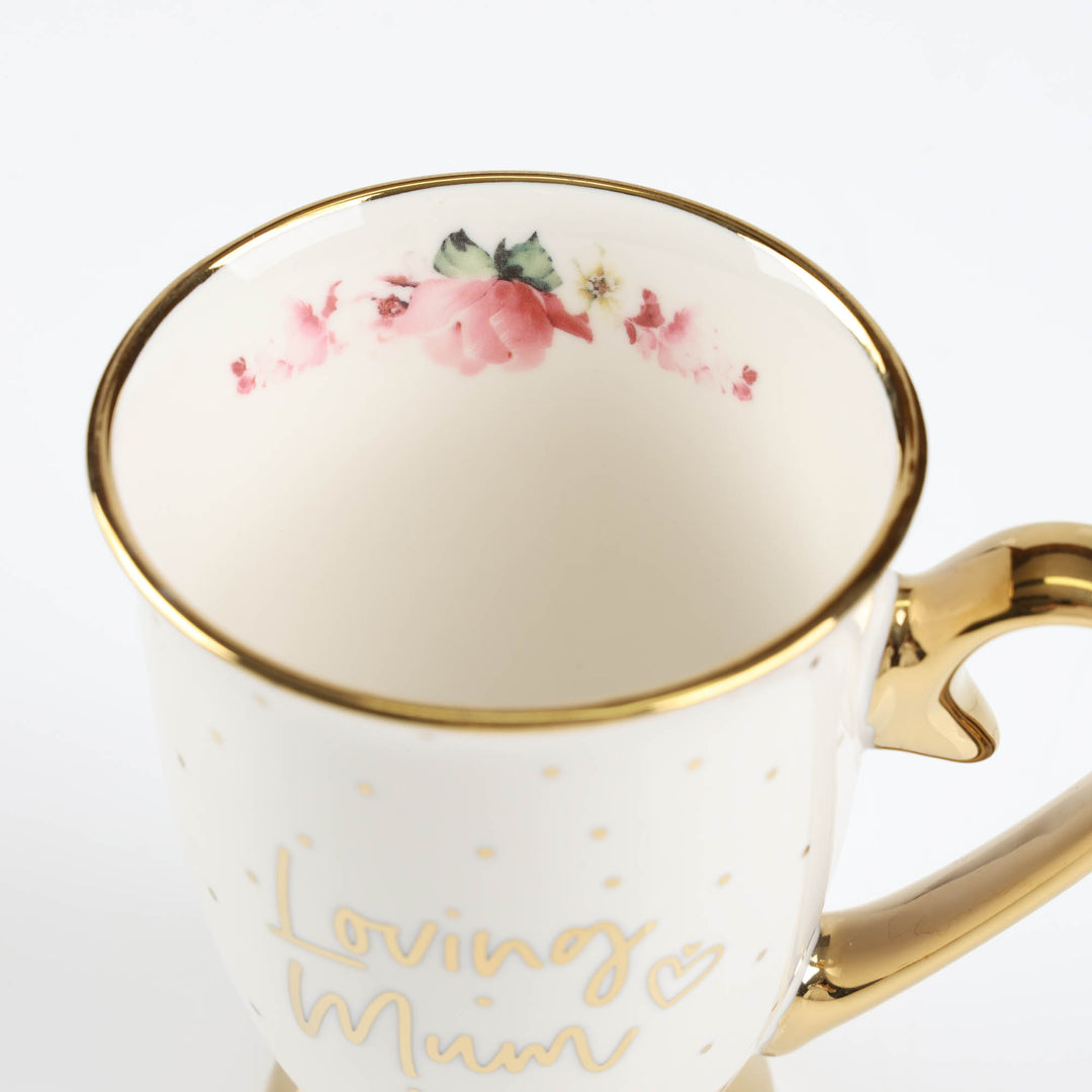 Loving Mum - Inside and Out Pink Floral Footed Mug Set