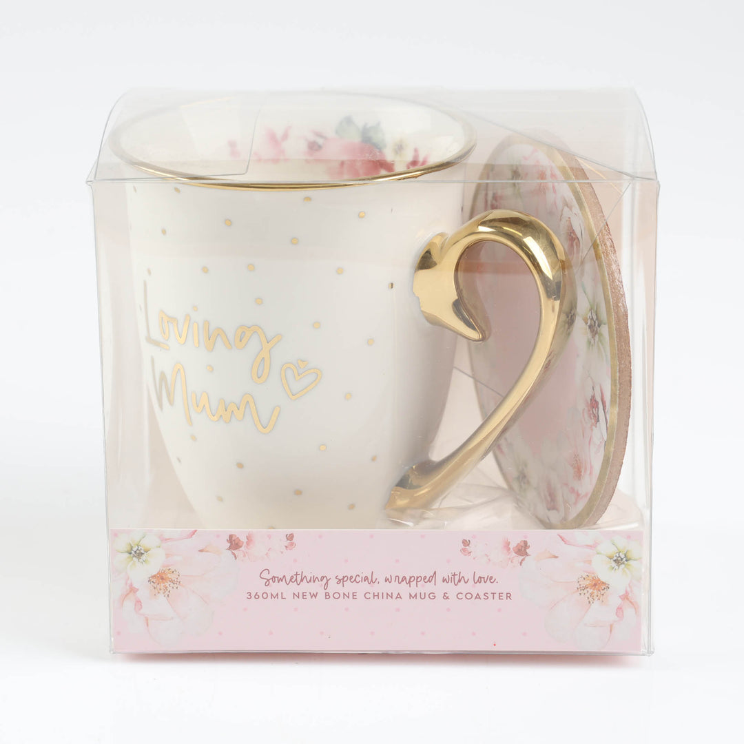 Loving Mum - Inside and Out Pink Floral Footed Mug Set