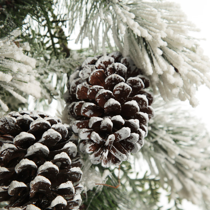 Lush Flocked Green Pine Christmas Garland with Pinecones