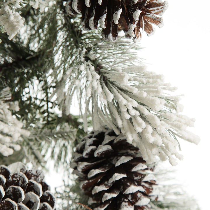 Lush Flocked Green Pine Christmas Garland with Pinecones