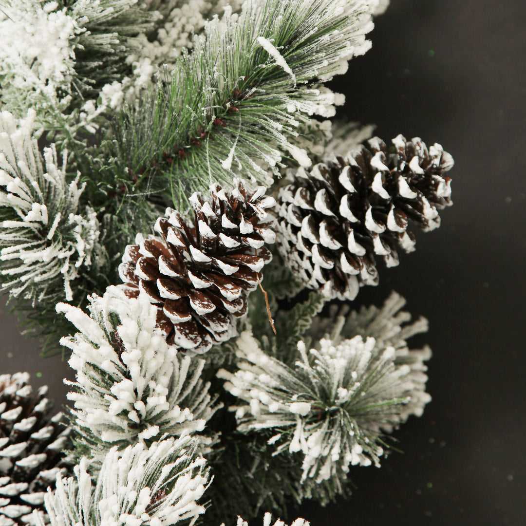Lush Flocked Green Pine Christmas Garland with Pinecones