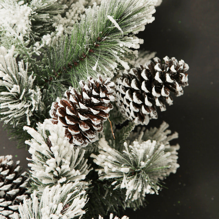 Lush Flocked Green Pine Christmas Garland with Pinecones