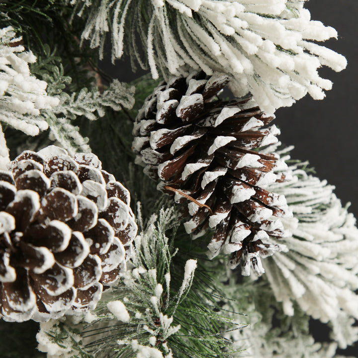 Lush Flocked Green Pine Christmas Garland with Pinecones