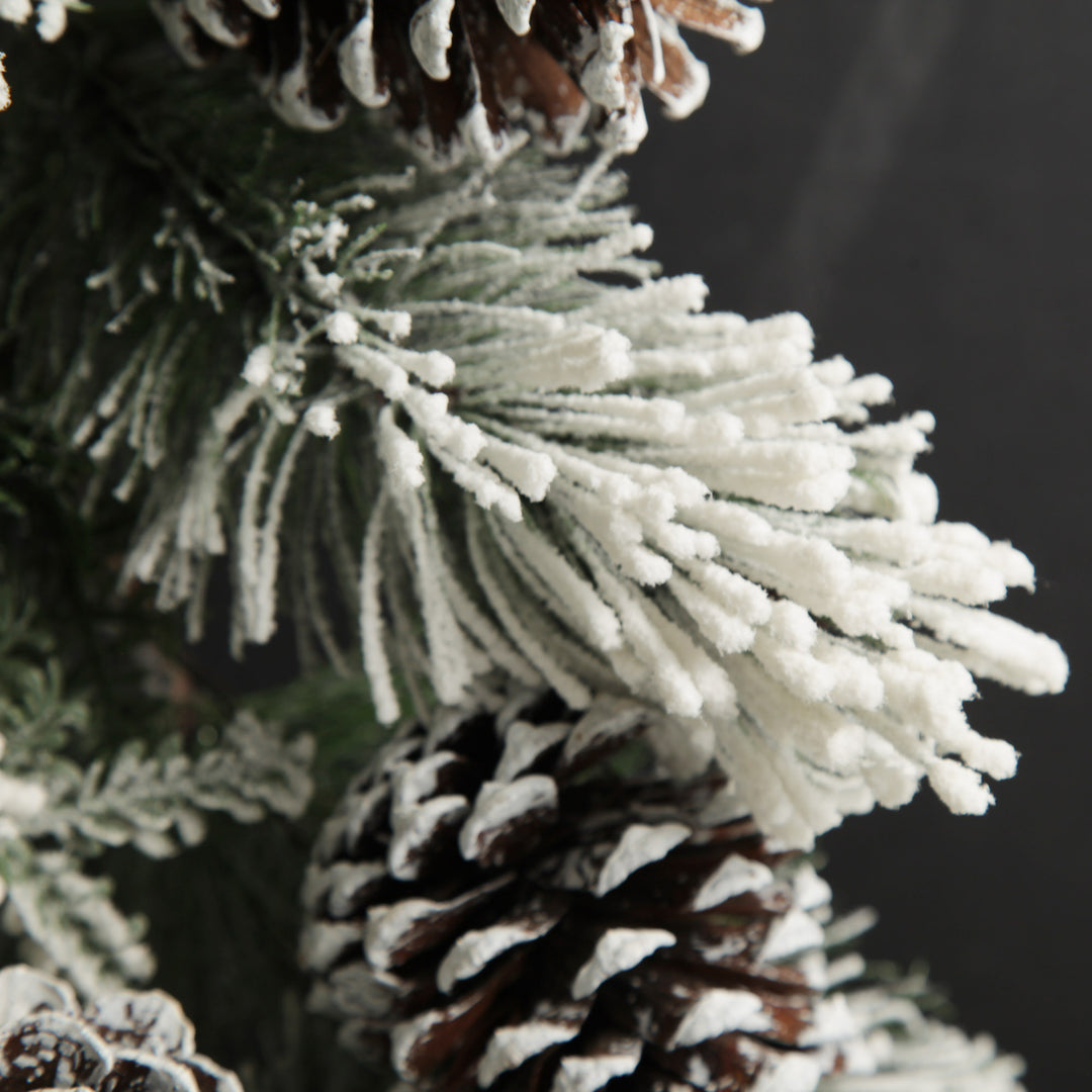 Lush Flocked Green Pine Christmas Garland with Pinecones