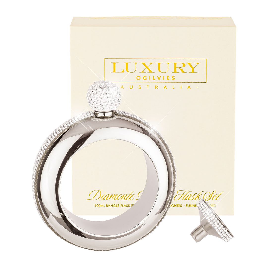 Bejewelled Silver Diamonte Bangle Flask Set
