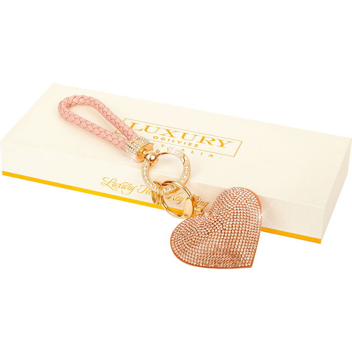 Luxury Rose Gold Diamonte Heart Key Ring in Gift Box