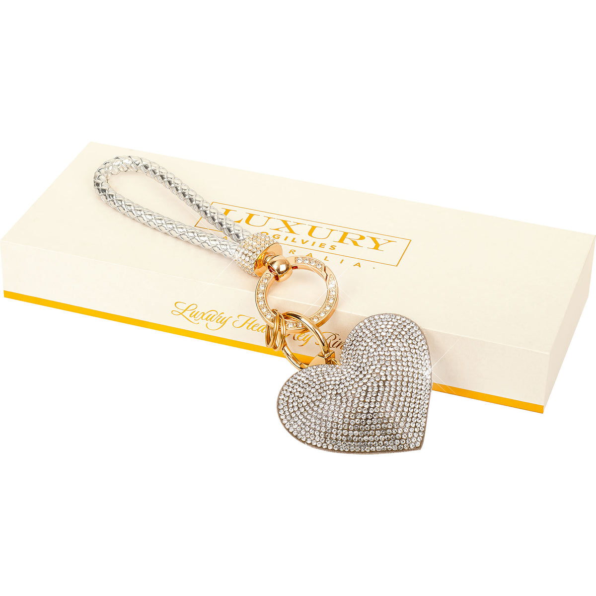 Luxury Silver Diamonte Heart Key Ring in Gift Box