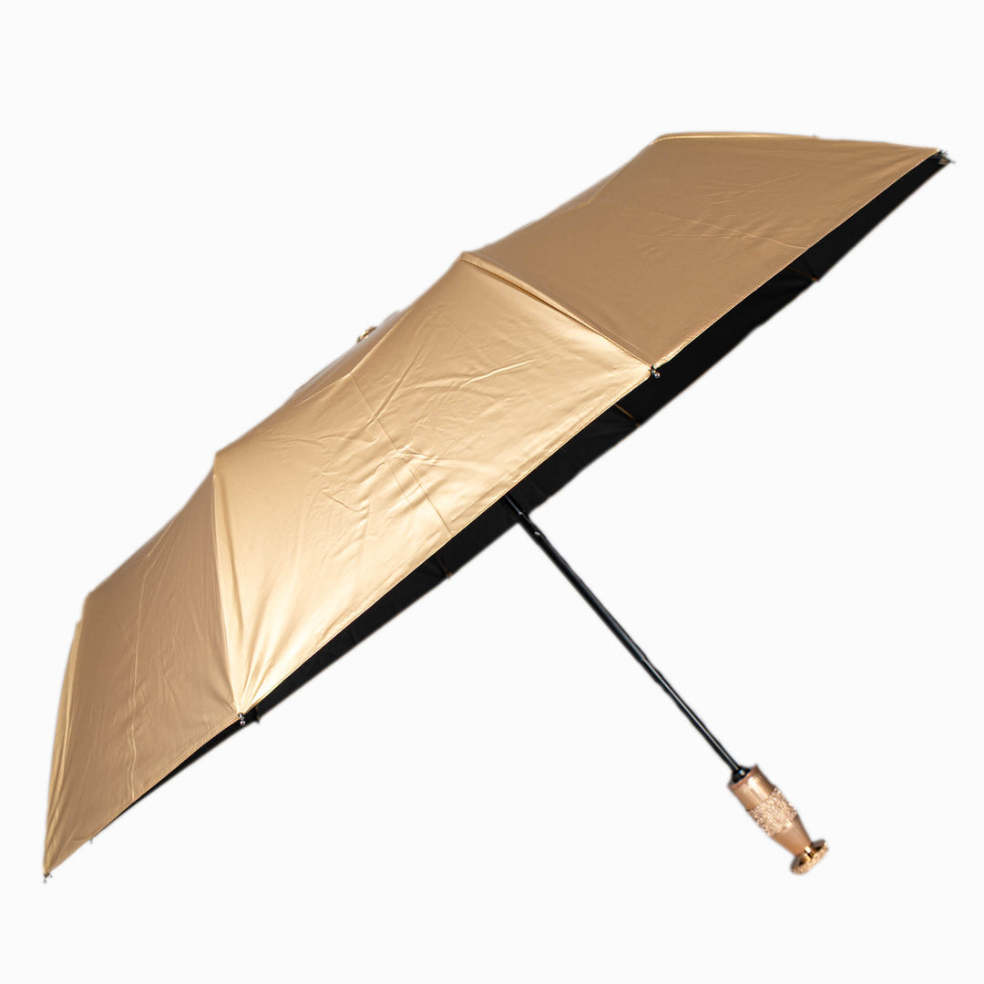 Gold Luxury Compact Umbrella with Diamonte Handle