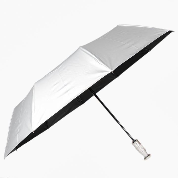 Silver Luxury Compact Umbrella with Diamonte Handle