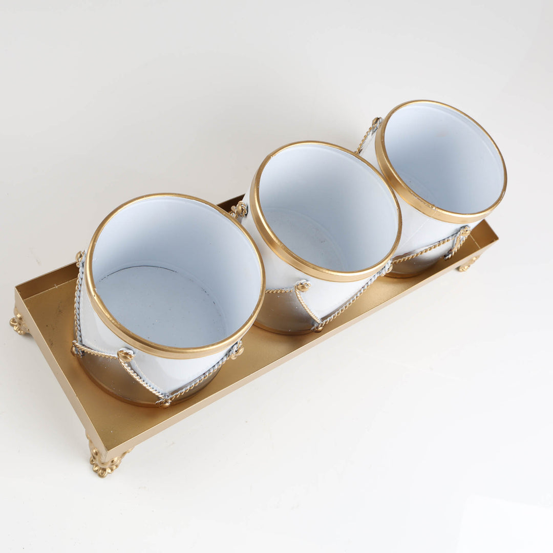 Luxe White and Gold Pot with Gold Tray