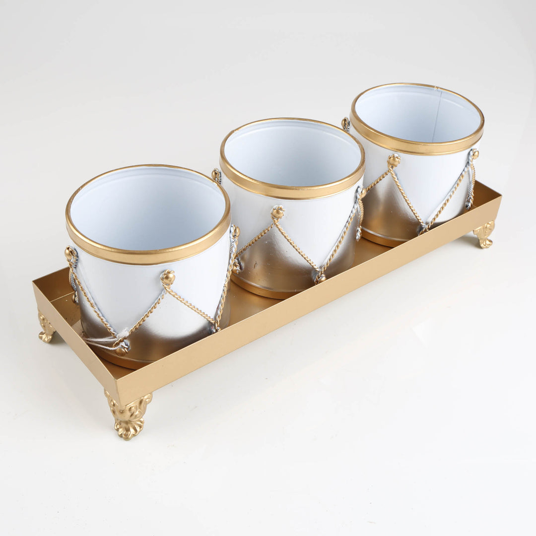 Luxe White and Gold Pot with Gold Tray