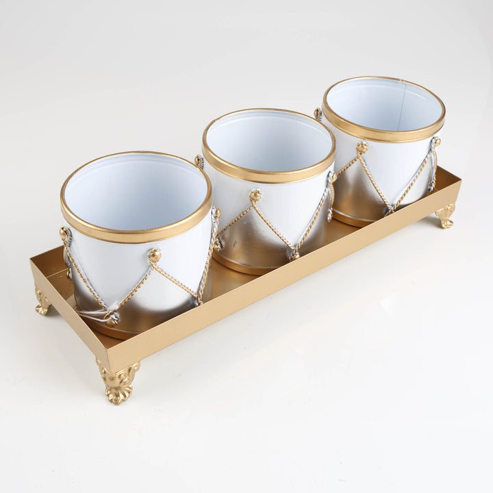Luxe White and Gold Pot with Gold Tray