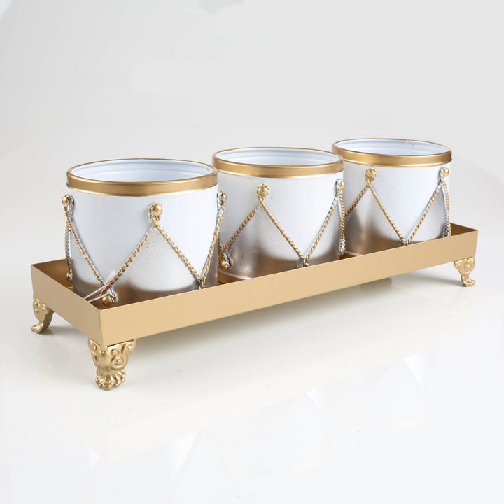Luxe White and Gold Pot with Gold Tray
