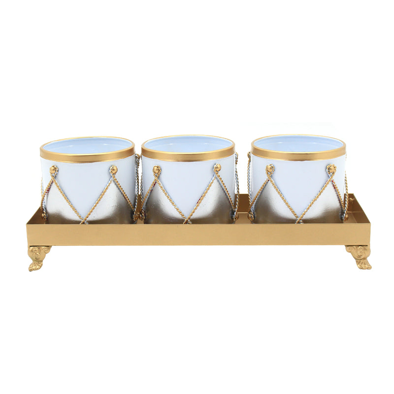 Luxe White and Gold Pot with Gold Tray