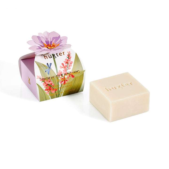 Luxury Body Cleansing Bar - Mauve Flower - White Florals and French Pear