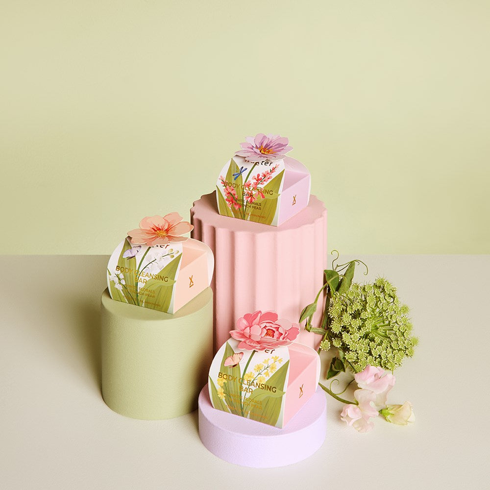 Luxury Body Cleansing Bar - Pink Flower - White Florals and French Pear