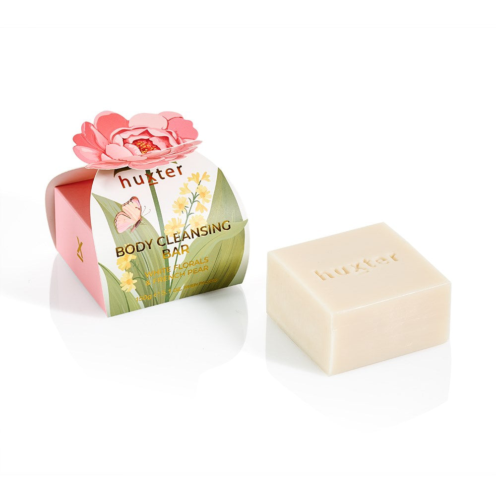 Luxury Body Cleansing Bar - Pink Flower - White Florals and French Pear