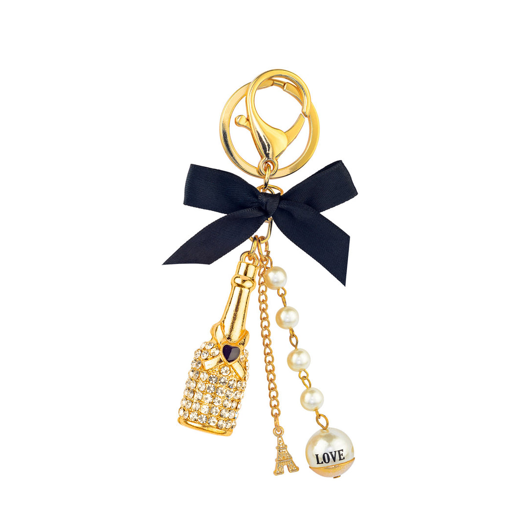 Black Luxury Diamonte Encrusted - Wine Bottle Keychain