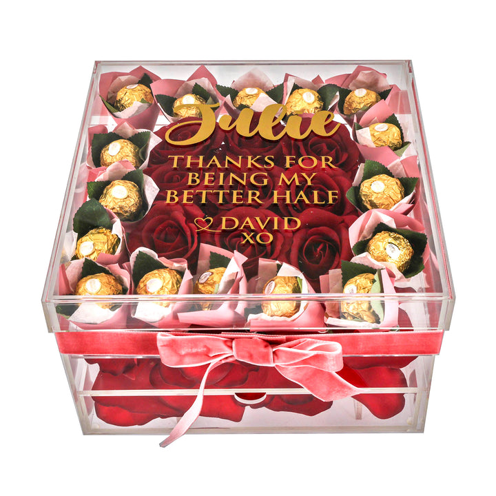 Luxury Everlasting Roses and Chocolates Crystal Acrylic Forever Box
