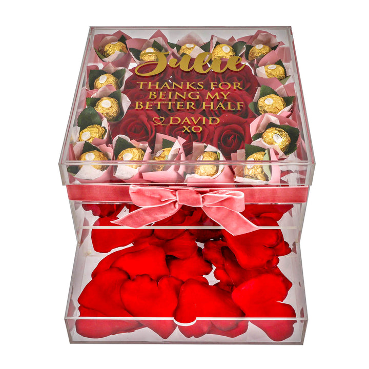 Luxury Everlasting Roses and Chocolates Crystal Acrylic Forever Box
