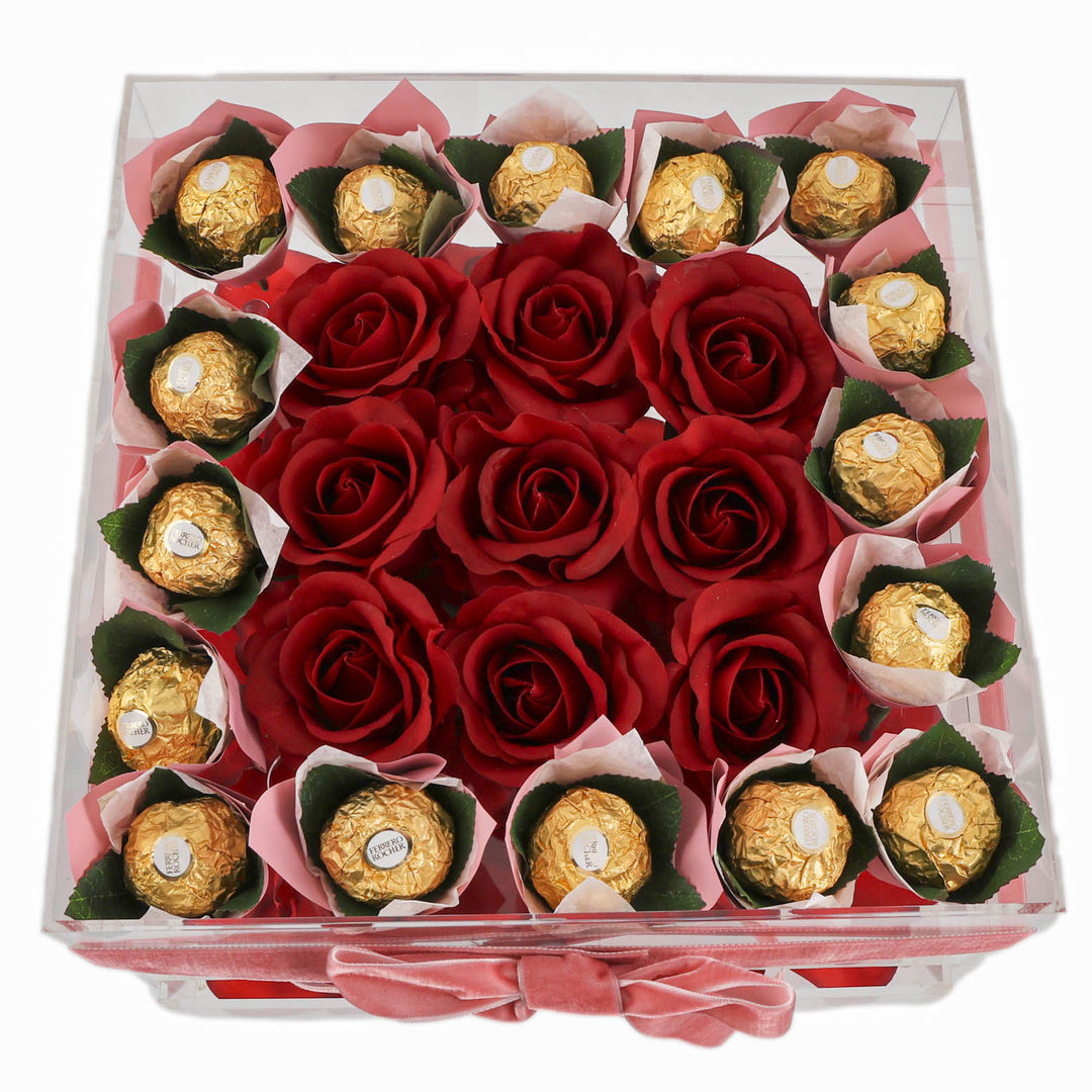 Luxury Everlasting Roses and Chocolates Crystal Acrylic Forever Box
