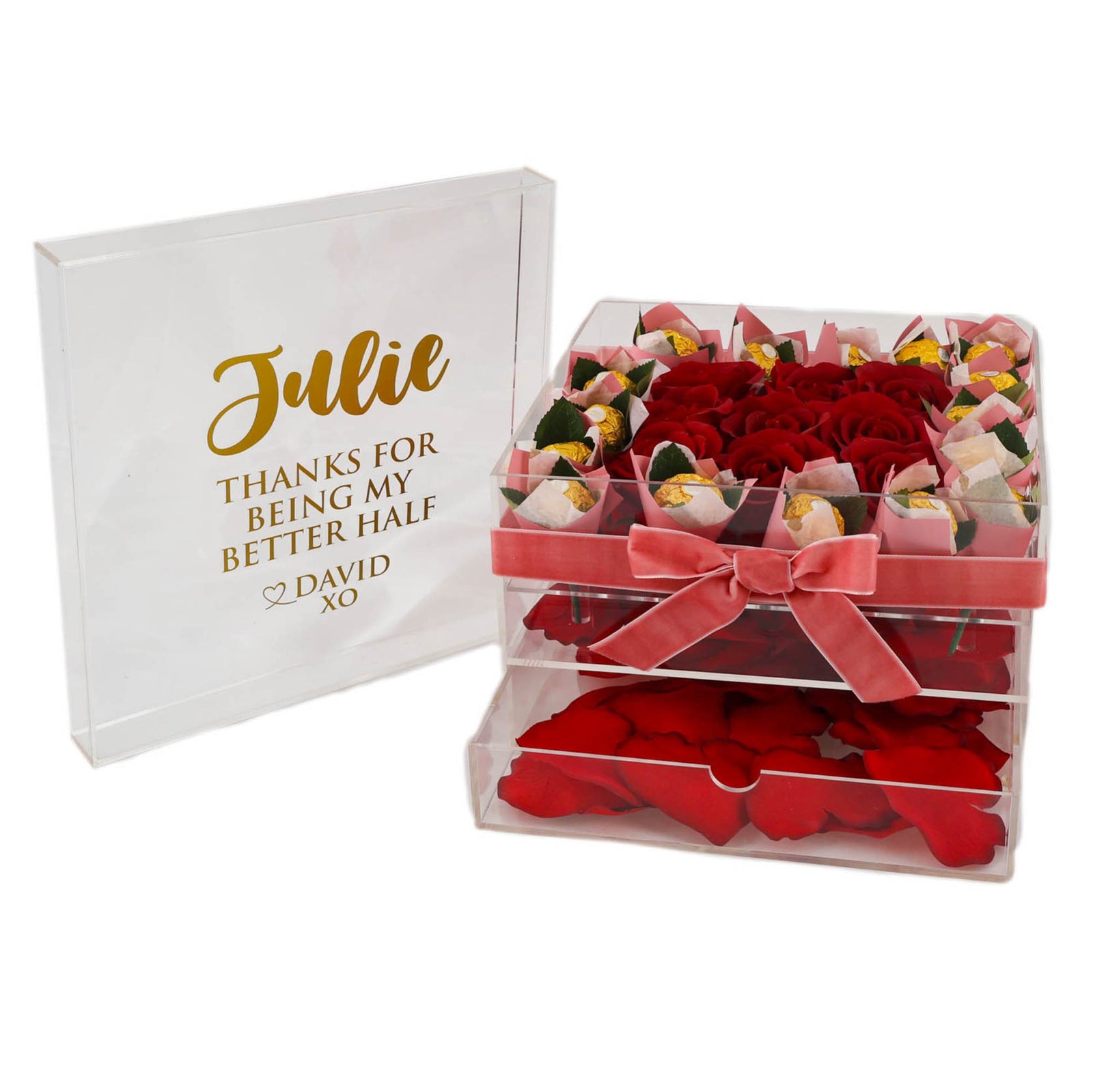 Luxury Everlasting Roses and Chocolates Crystal Acrylic Forever Box