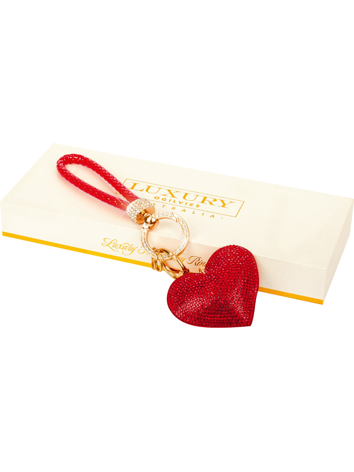 Luxury Red Diamonte Heart Key Ring in Gift Box