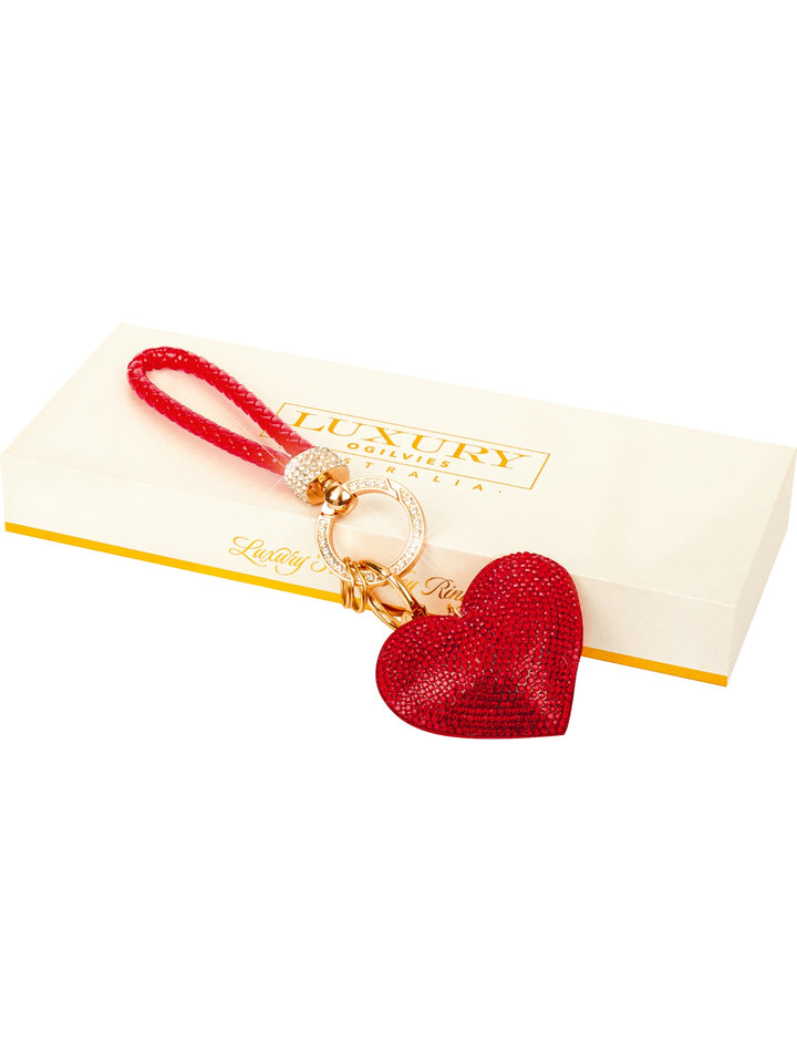 Luxury Red Diamonte Heart Key Ring in Gift Box