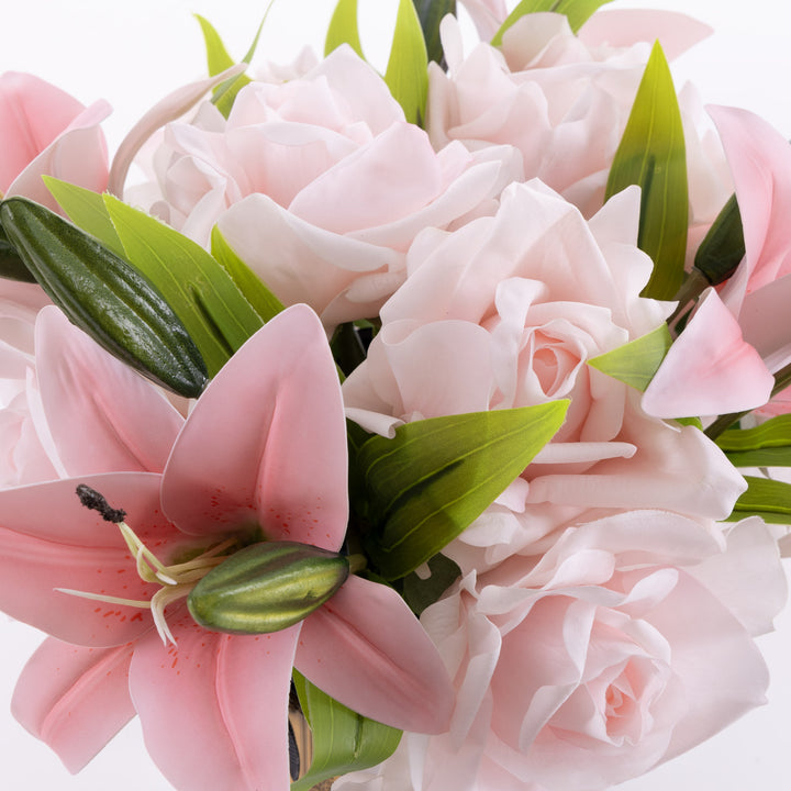 Cote Noire Luxury Lilies &amp; Roses Bouquet - Dark Glass - Pink - 