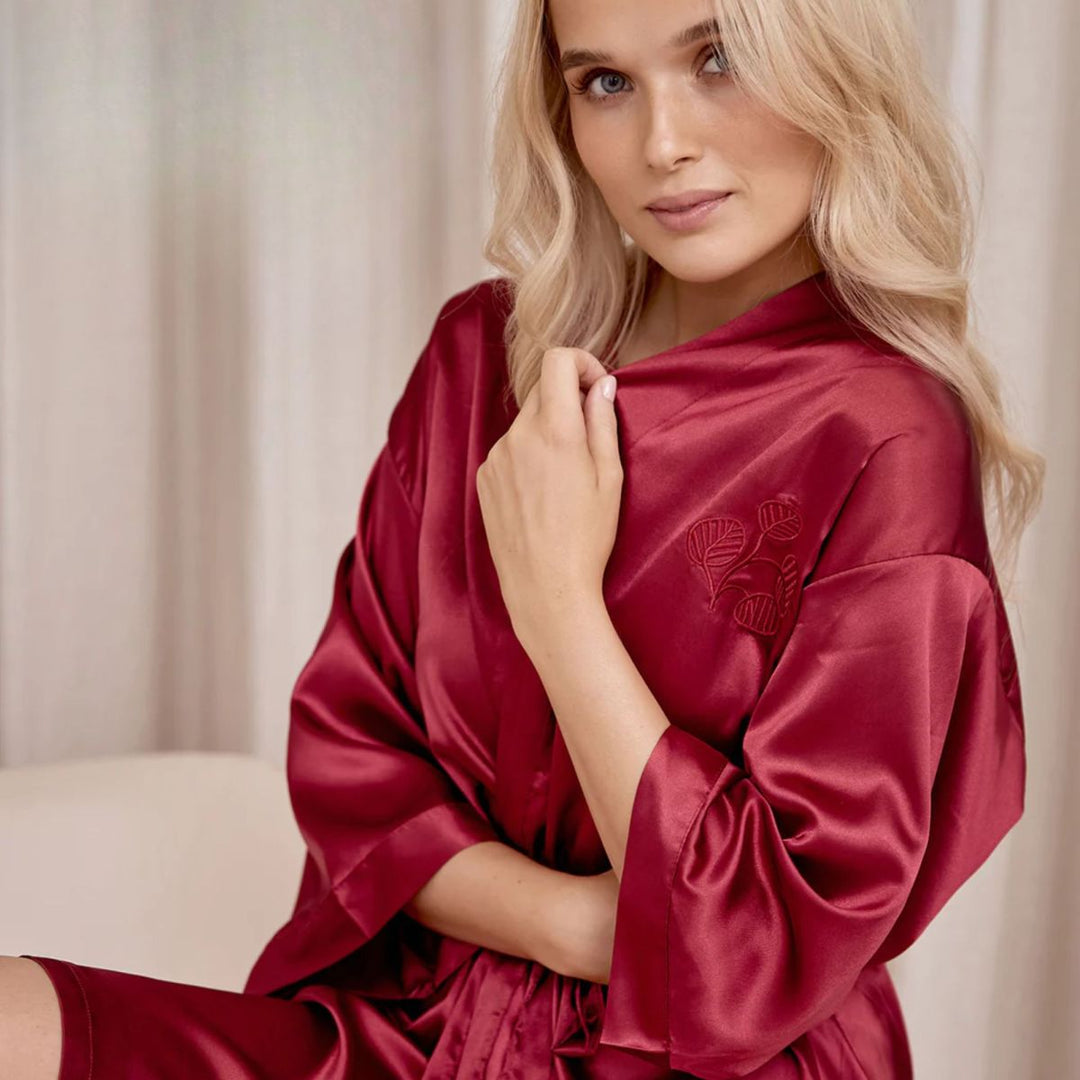 Luxury Satin Sleep Bundle - Robe and Eye Mask - Ruby