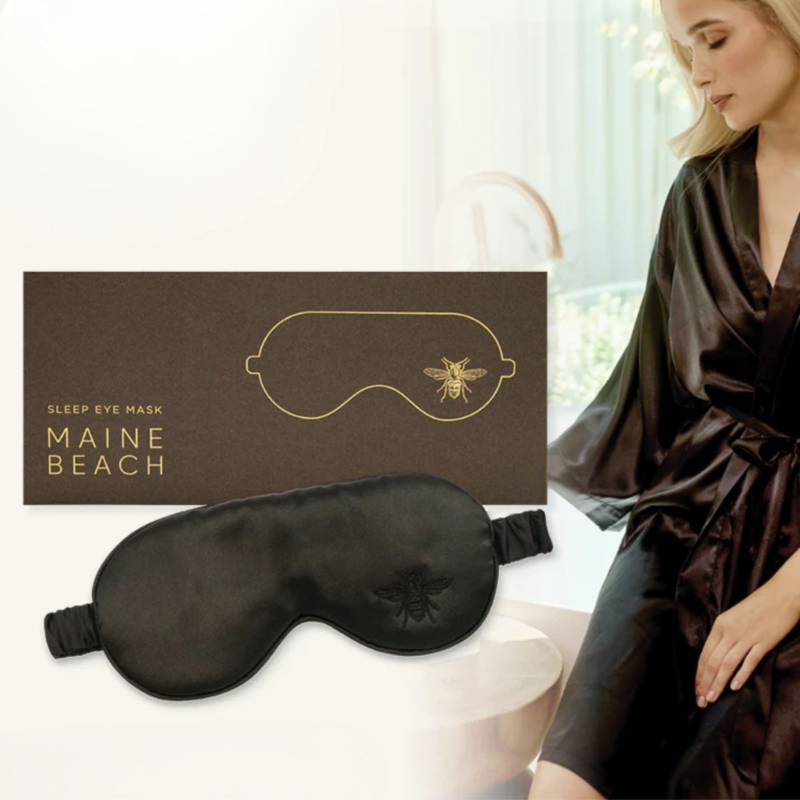 Luxury Satin Sleep Bundle - Robe and Eye Mask - Midnight Black