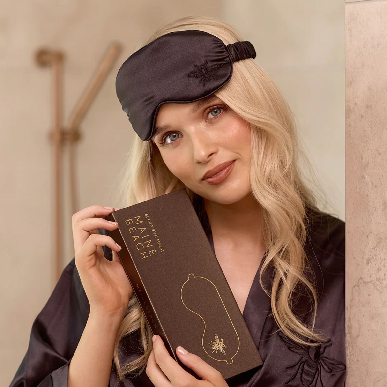 Luxury Satin Sleep Bundle - Robe and Eye Mask - Midnight Black