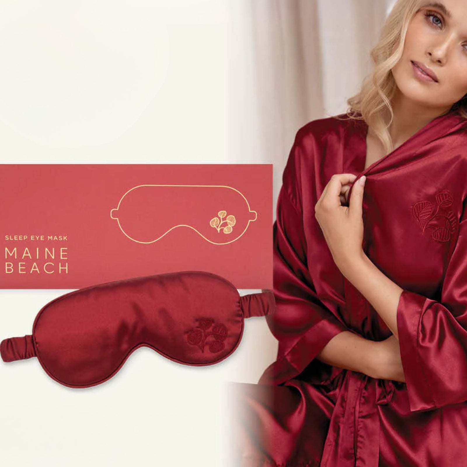 Luxury Satin Sleep Bundle - Robe and Eye Mask - Ruby