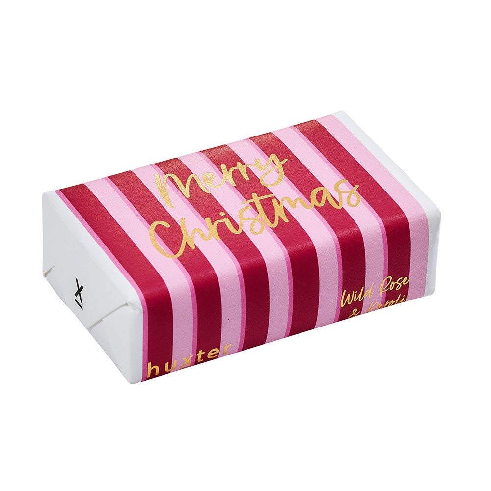 Luxury Soap Bar - Multi Pink Stripes Merry Christmas - Wild Rose and Neroli