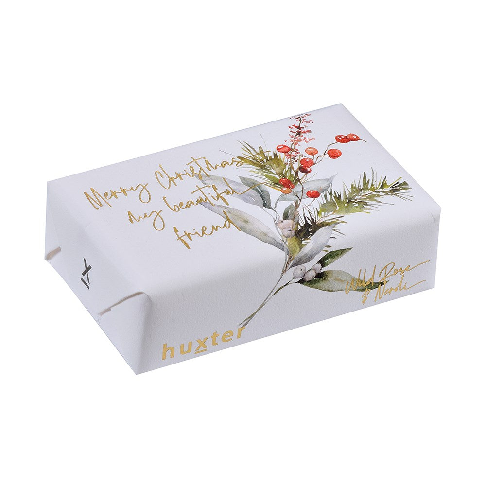 Luxury Soap Bar - White Merry Christmas Friend - Wild Rose and Neroli