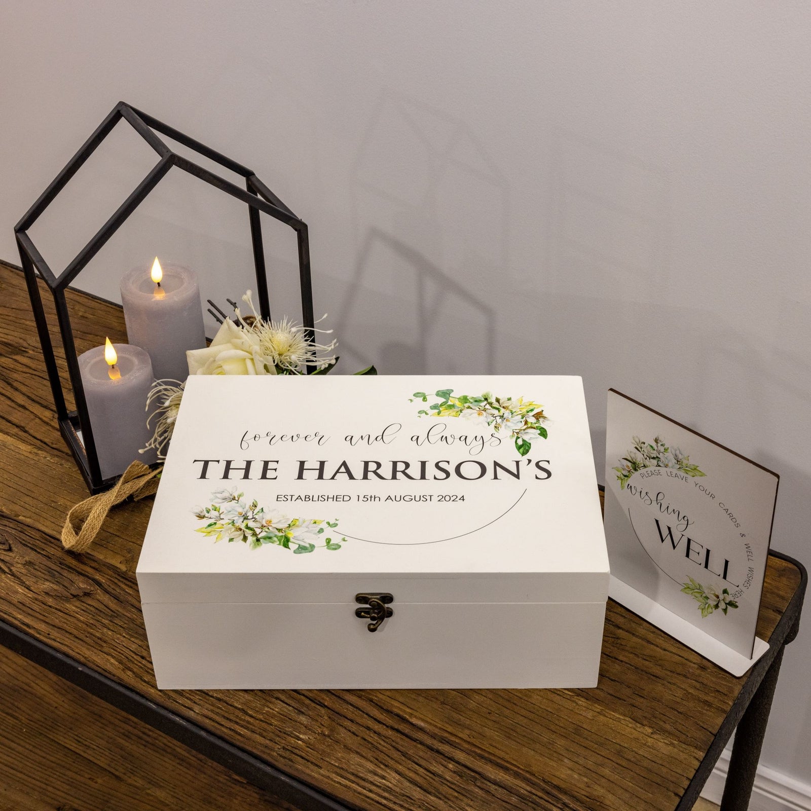 Personalised Magnolia Wedding Wishing Well Printed Keepsake Box