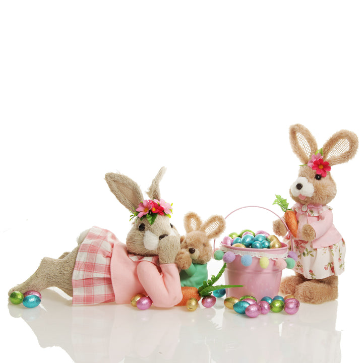 Daisy Straw Easter Bunny with Mama Straw Bunny Laying Down