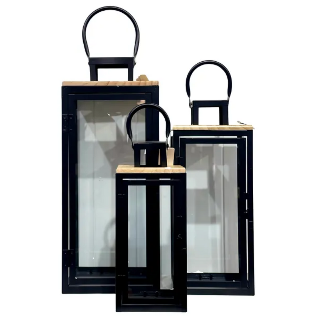 Matte Black Metal Lantern -Medium