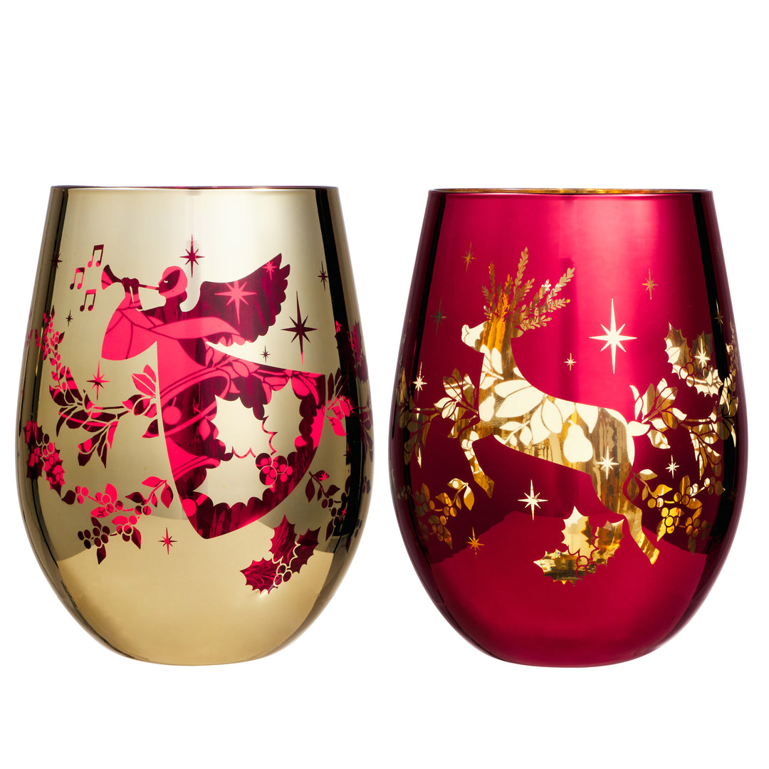 Maxwell and Williams - Classic Christmas Stemless Wine Glass - Set of 2 - Metallic - 550ml