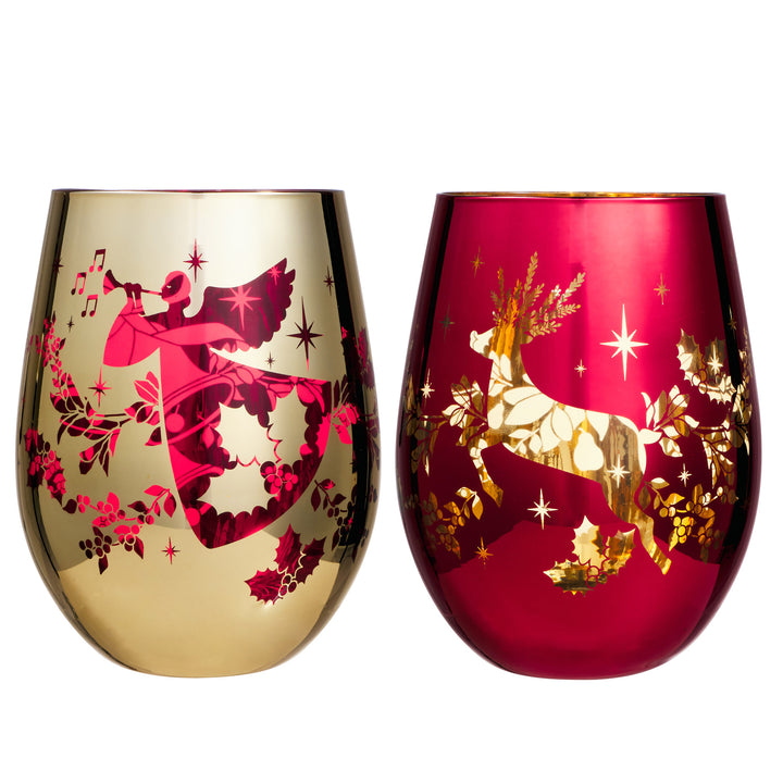 Maxwell and Williams - Classic Christmas Stemless Wine Glass - Set of 2 - Metallic - 550ml