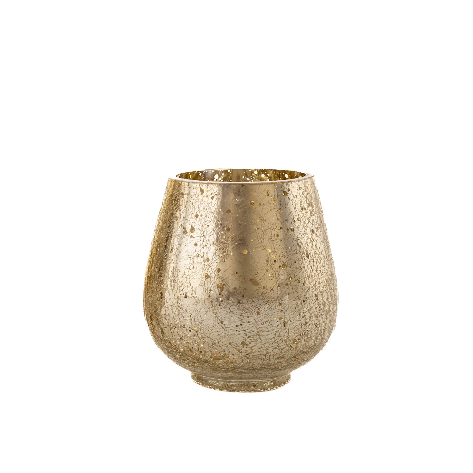 Medium Gold Crackle Hurricane Candle Holder - Glass 15cm(h)