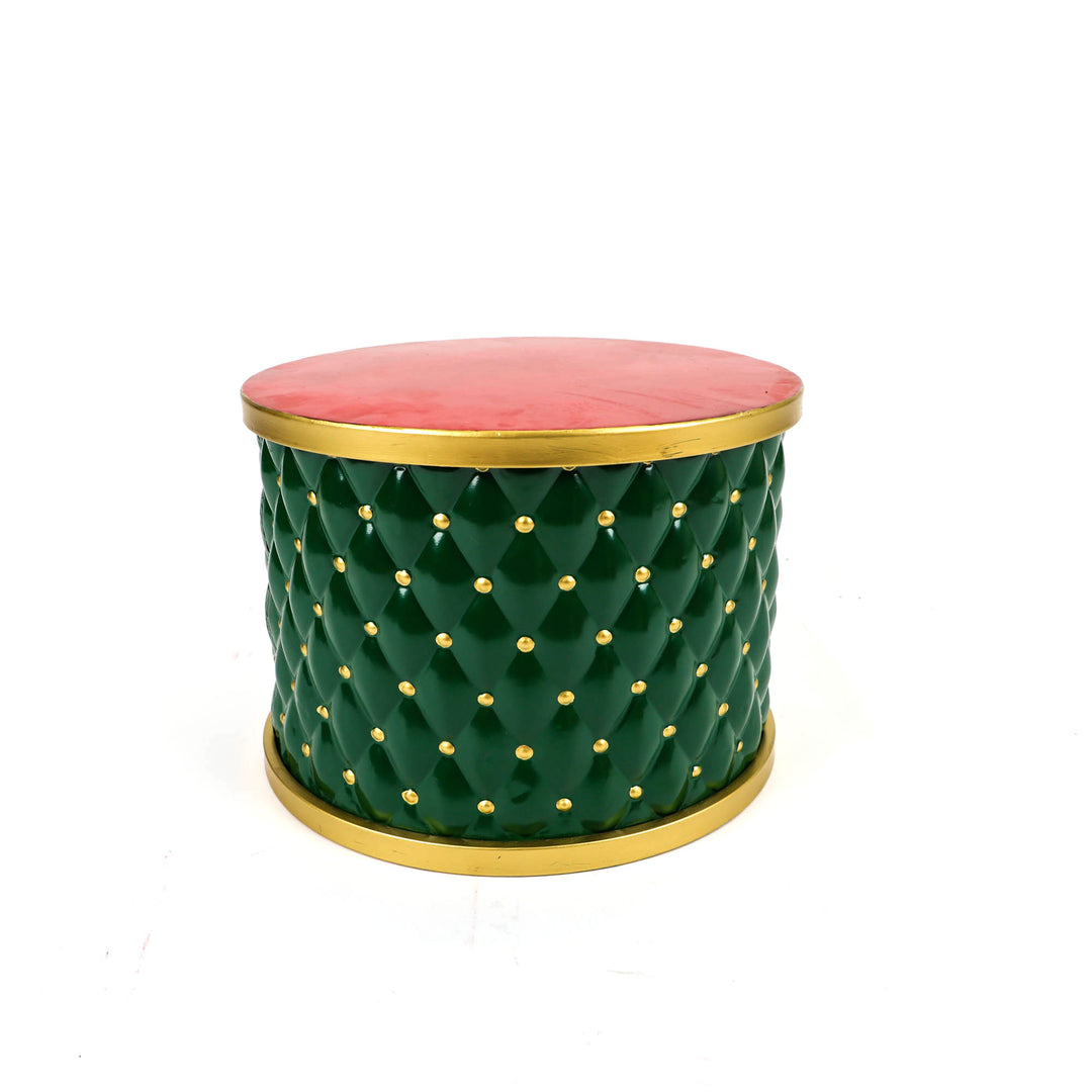 Medium Green and Gold Metal Christmas Drum Stand - 39cm (D)