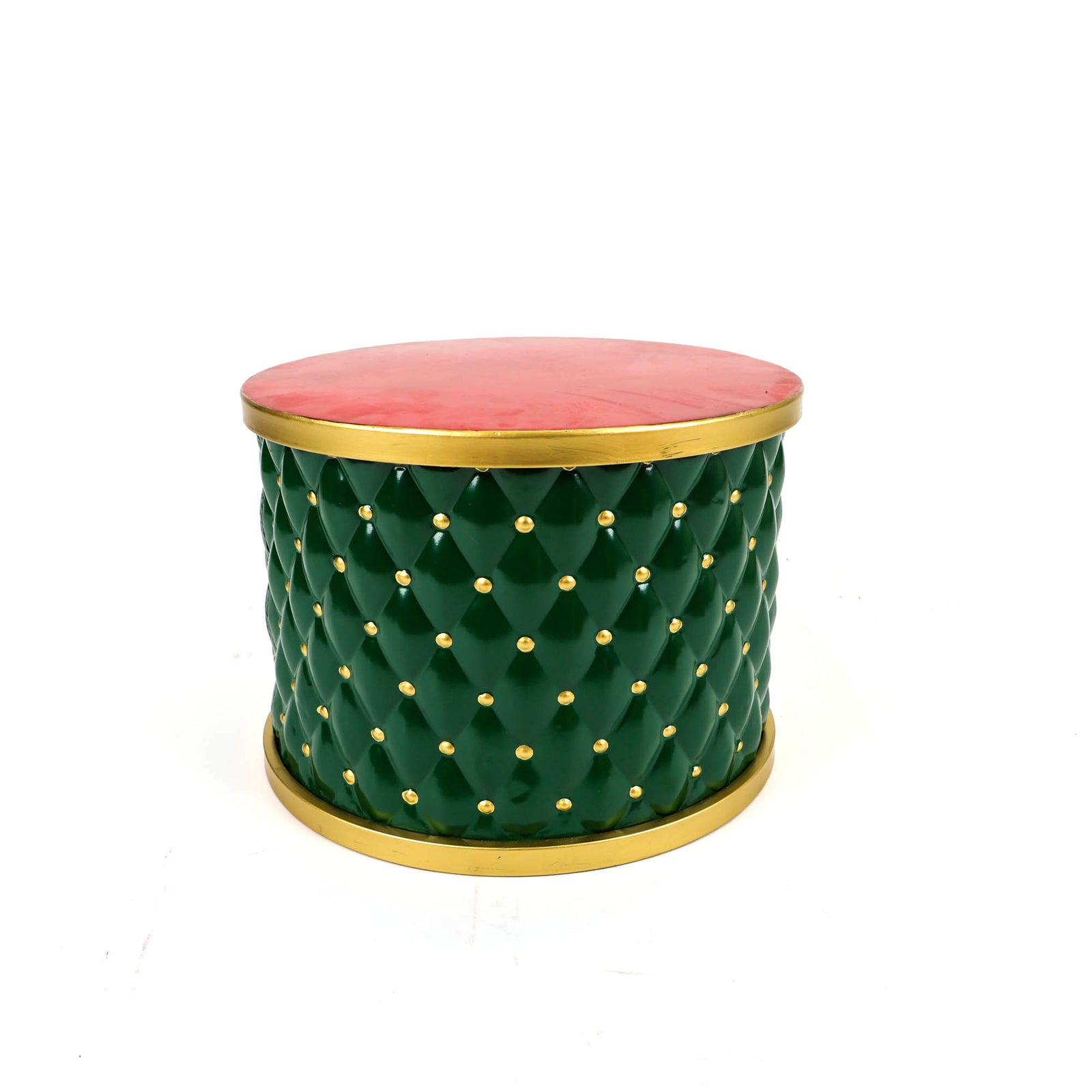 Medium Green and Gold Metal Christmas Drum Stand - 39cm (D)