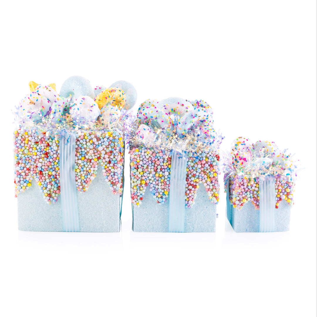 Medium Pastel Blue Sprinkle Present Christmas Tree Decoration - Set of 2