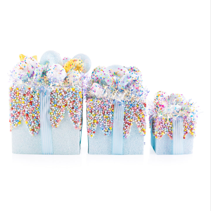 Medium Pastel Blue Sprinkle Present Christmas Tree Decoration - Set of 2