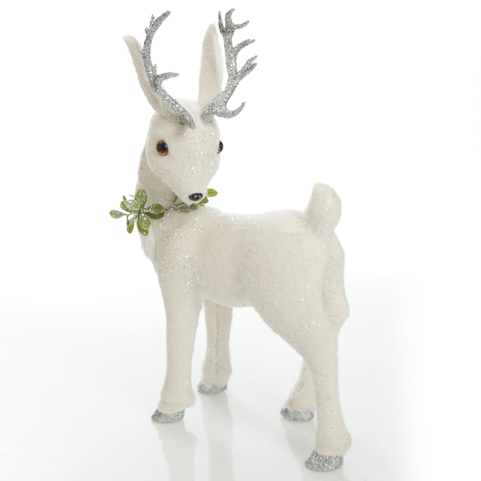 Medium White Sisal Standing Deer with Silver Glitter Antlers