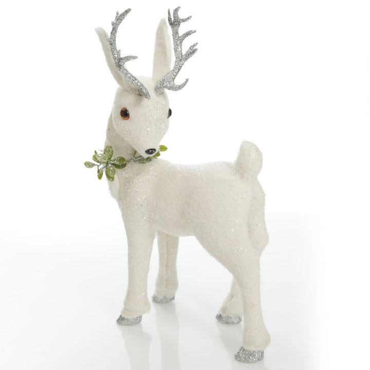 Medium White Sisal Standing Deer with Silver Glitter Antlers