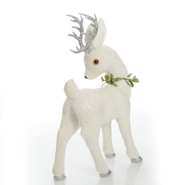 Medium White Sisal Standing Deer with Silver Glitter Antlers