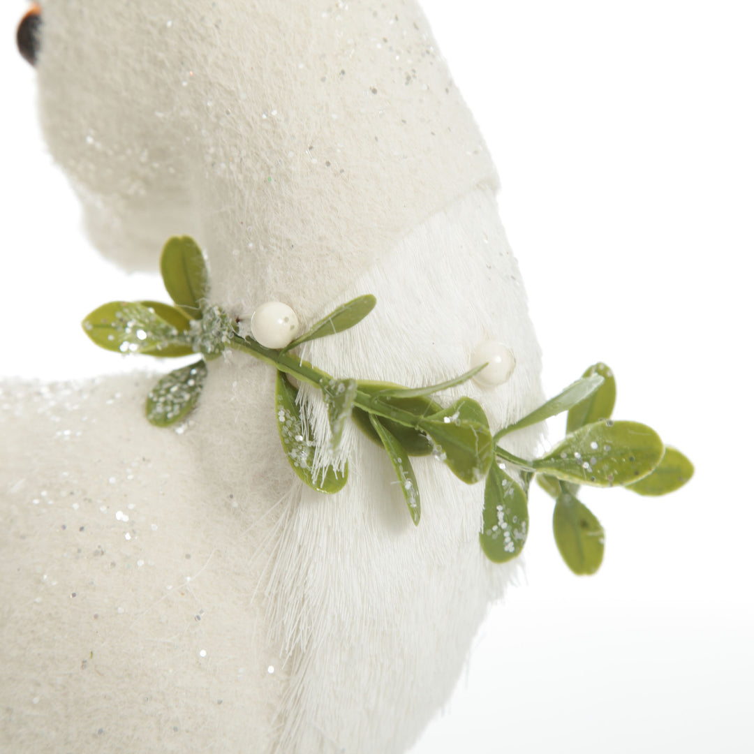 Medium White Sisal Standing Deer with Silver Glitter Antlers